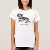 T-shirt Noir Et Tan Dapper Cheveux Long Dachshund & Texte (Devant)