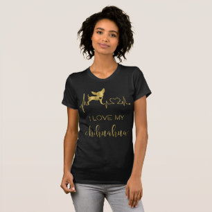 T-shirt Noir et tee - shirt de chiwawa de feuille d'or