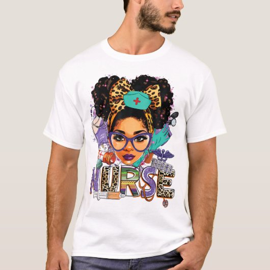 T-shirt Noir forte infirmière Afro Love Melanin Afro Ameri (Devant)