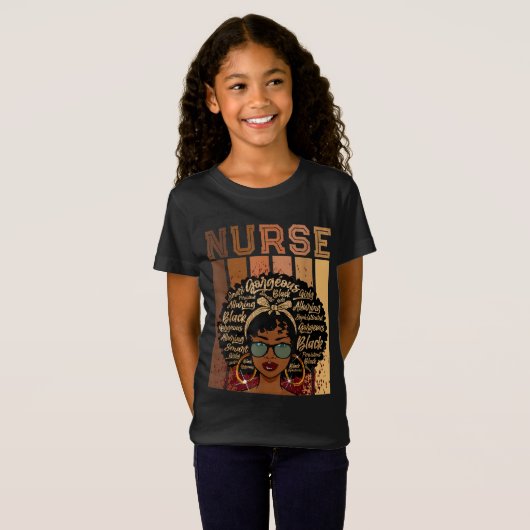 T-Shirt Noir forte infirmière Afro Love Melanin Afro Ameri (Devant entier)