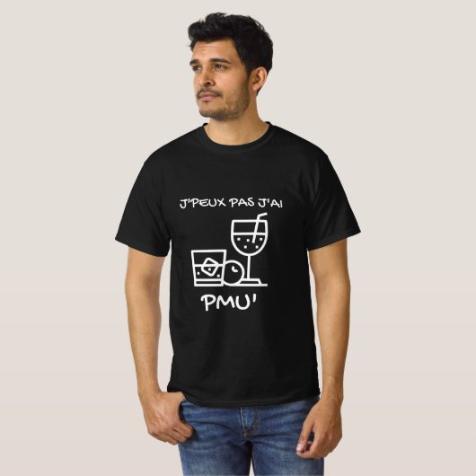 T-shirt noir "J'peux pas j'ai PMU"  (Voorkant volledig)