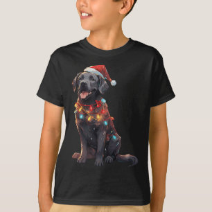 T-shirt Noir Labrador Retriever Santa Hat Christmas Light