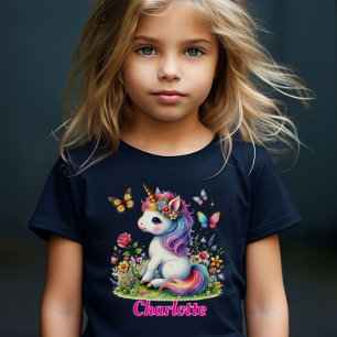 T-Shirt noir licorne fleur pailletée fantaisiste
