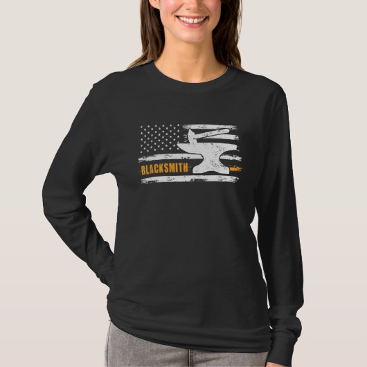 T-shirt Noir marteau Anvil Drapeau Couteau fabricant acier (Devant)
