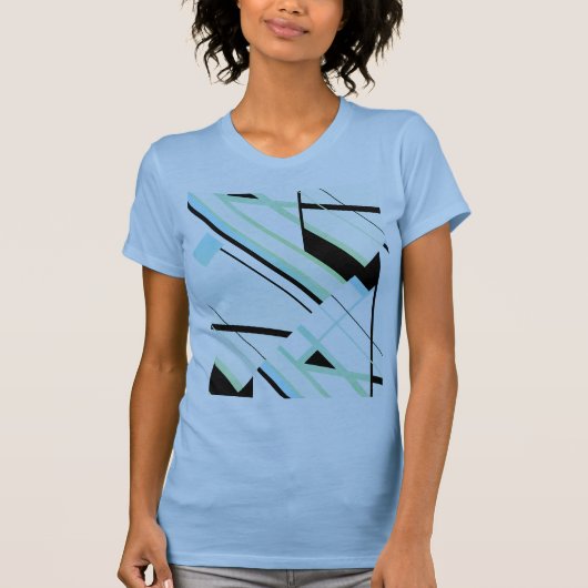 T-shirt Noir Mint Aqua Diagonal Lines Design abstrait (Devant)