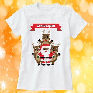T-shirt Noir Noël Père Noël Squad Reindeer Drôle