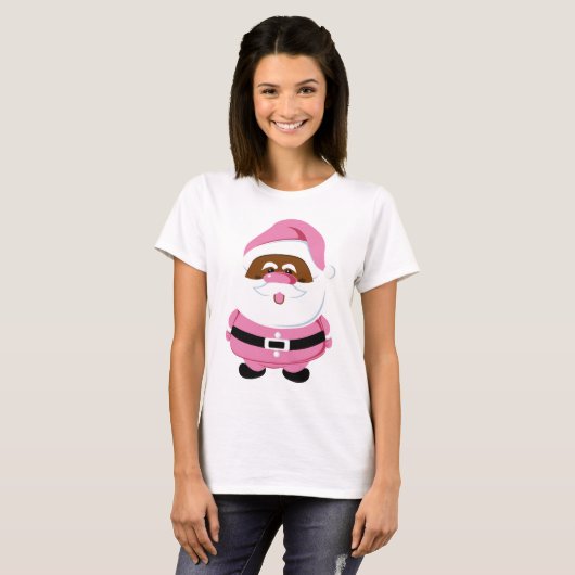 T-shirt Noir noir de Noël rose africain et américain (Devant entier)