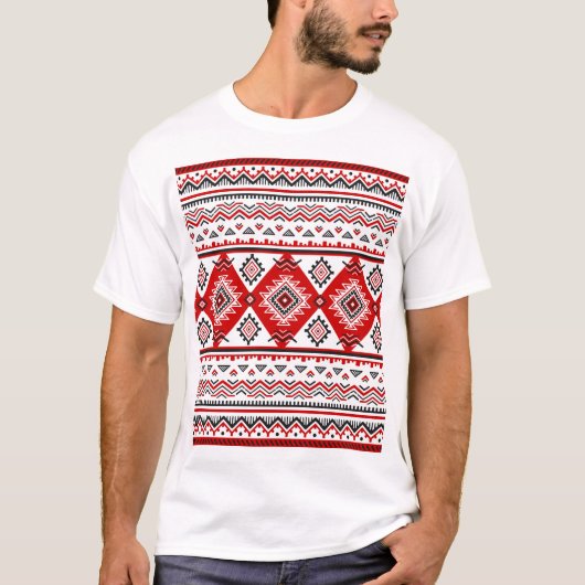 T-shirt Noir noir rouge, motifs ukrainiens. (Devant)