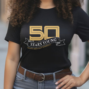 T-shirt Noir & Or 50 ans Jeune bannière 50e anniversaire