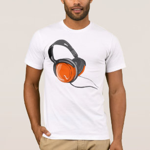 T-shirt noir orange d'écouteurs de musique