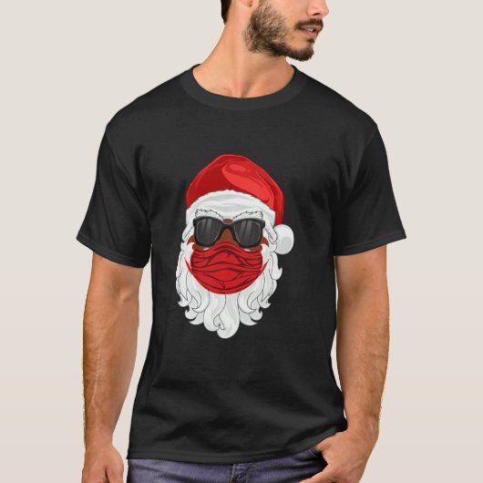 T-shirt Noir Père Noël 2020 Santa Claus Masque Visage (Devant)