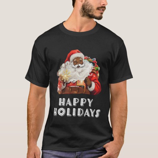 T-shirt Noir Père Noël Joyeux Fêtes (Devant)