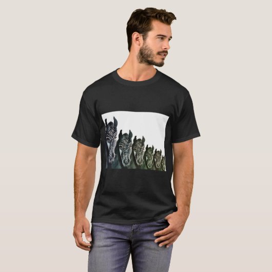 T-shirt noir pour hommes, Chevaux noirs (Devant entier)