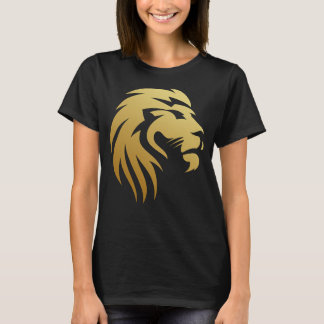 T-shirt noir rond avec tête de lion en or