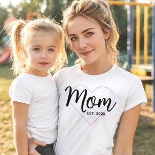 T-shirt Noir Script Rose Outline Heart Est Date Maman Bold