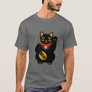 T-shirt Noir sur la chemise chanceuse grise de chat