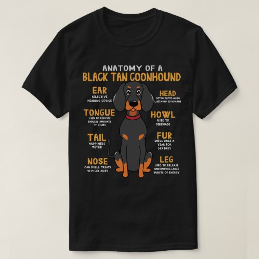 T-shirt Noir Tan Coonhound Anatomie Funny Chien Maman Papa (Design devant)