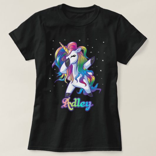 T-shirt Nom ADLEY Personnalisé Rainbow Unicorn Dab personn (Design devant)