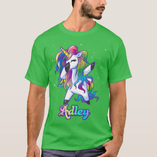 T-shirt Nom ADLEY Personnalisé Rainbow Unicorn Dab personn