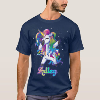 T-shirt Nom ADLEY Personnalisé Rainbow Unicorn personnalis