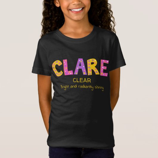 T-Shirt Nom clair signifiant étoile rose violet jaune (Devant)