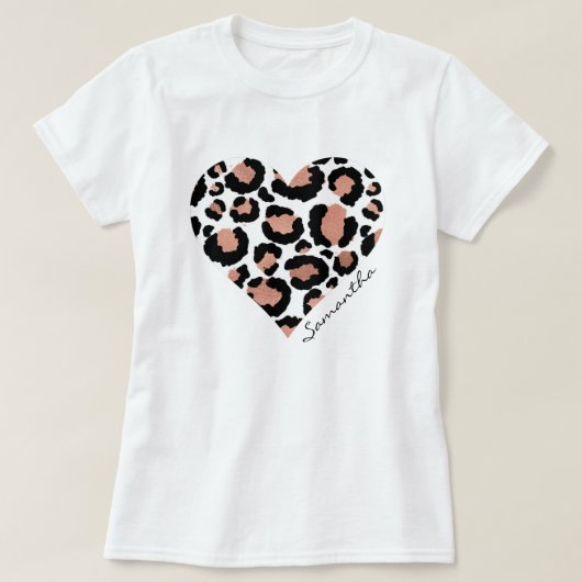 T-shirt Nom Cœur Léopard Élégant (Design devant)