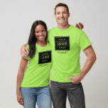 T-shirt Nom commercial et logo personnalisés Lime Green<br><div class="desc">La chemise verte en citron vert éclatante personnalisée comprend le logo professionnel de votre entreprise, ainsi que le libellé de votre nom d'entreprise, slogan, site Web, emplacement ou d'autres informations pouvant être personnalisées. Ajoutez simplement le logo de votre entreprise à l'espace noir et rond de l'espace réservé à l'image, et...</div>