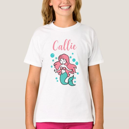 T-shirt Nom Customisé de Sirène rose et Aqua avec Narwhal (Devant)