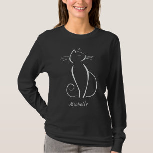 T-shirt Nom d'ajout Minimal White Cat On Black