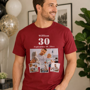 T-shirt Nom d'anniversaire âge collage photo rouge