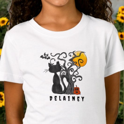 T-Shirt Nom de chaume de chat noir éffrayant Halloween