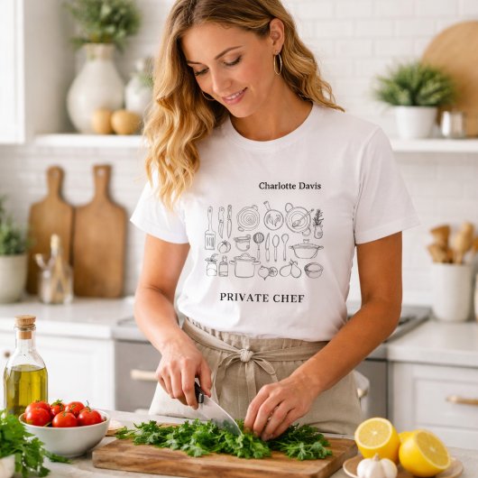 T-shirt Nom de chef privé ustensiles de cuisine script
