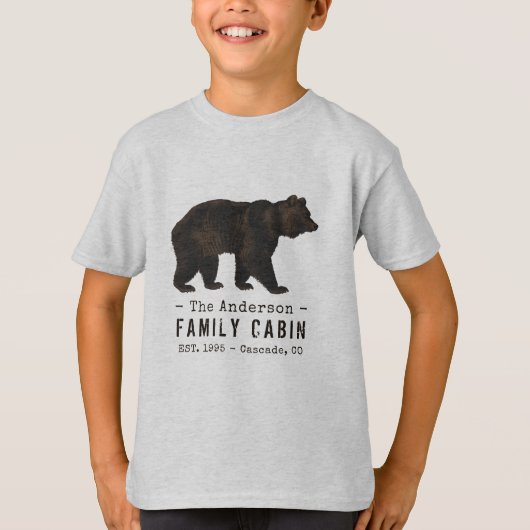 T-shirt Nom de famille Cabine Rustique Brown Ours noir (Devant)