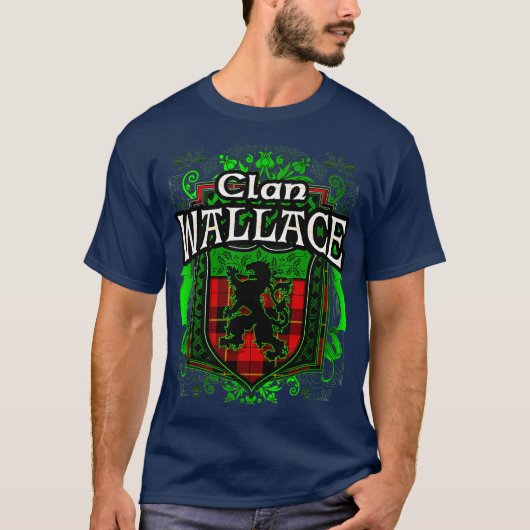 T-shirt Nom de famille écossais Clan Wallace Tartan Lion C (Devant)