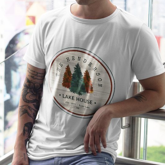 T-shirt Nom de famille Lake House Pine Tree arrière - plan