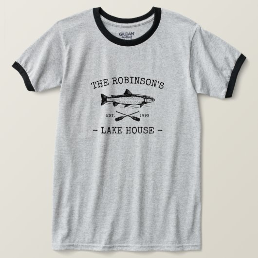 T-shirt Nom de famille Lake House Poisson rustique Oars Bl (Design devant)