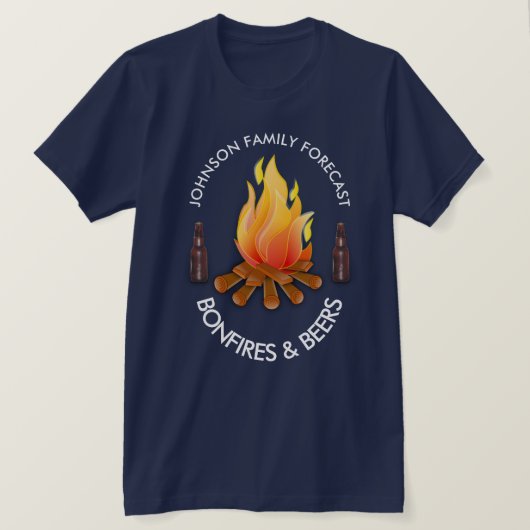 T-shirt "(Nom de famille) Prévision : Bonfires et bières" (Design devant)