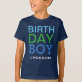 T-shirt Nom de garçon d'anniversaire bleu et vert gras (Devant)