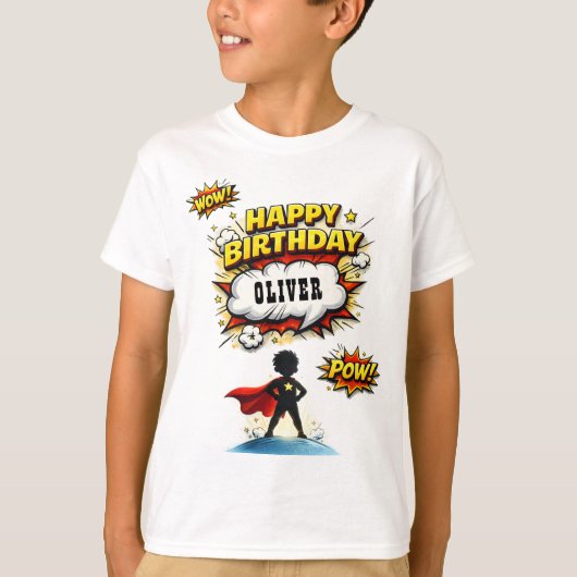 T-shirt Nom de garçon de style de bande dessinée de super- (Devant)