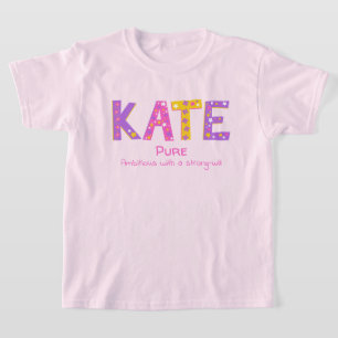 T-shirt Nom de kate signifiant étoile rose violet jaune
