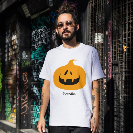 T-shirt Nom de la face du citrouille de l'Halloween simple
