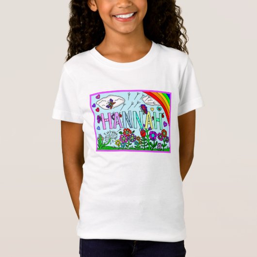 T-Shirt Nom de la fille Hannah Whimsical Flowers, Arc-en-c (Devant)