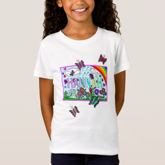T-Shirt Nom de la fille Hannah Whimsical Flowers, Rainbow  (Devant)