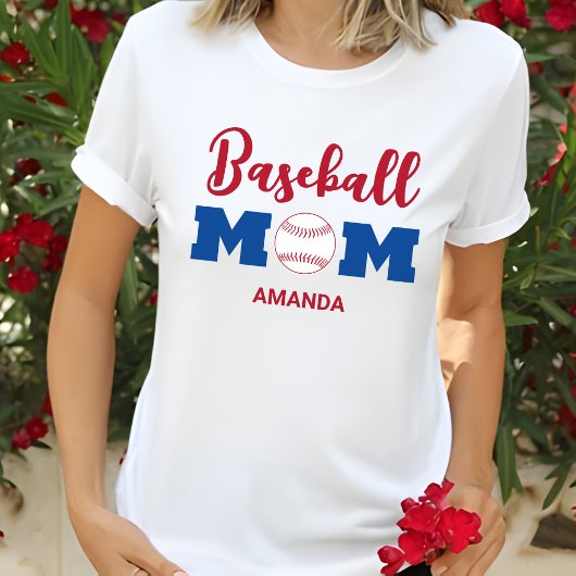 T-shirt Nom de la maman de baseball personnalisée