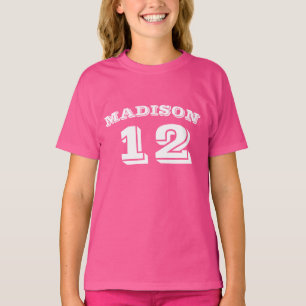T-shirt Nom de la Personnaliser, nombre rose blanc