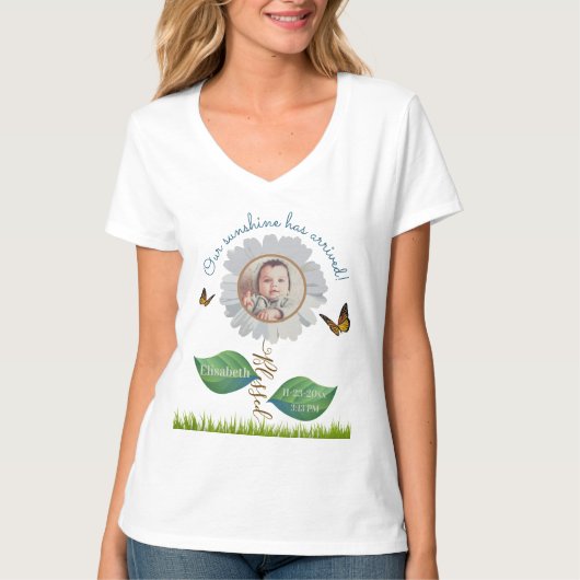 T-shirt Nom de la photo du bébé date heure du faire-part d (Devant)