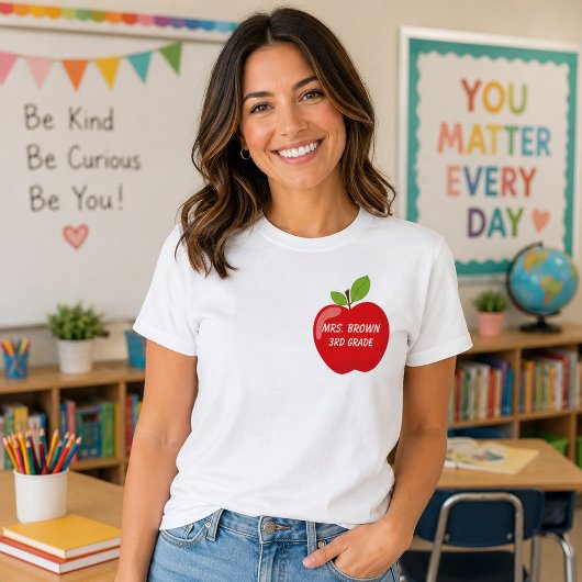 T-shirt Nom de l'enseignant Apple et niveau de classe