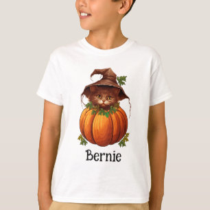 T-shirt Nom de l'Halloween du chat Citrouille mignon Jack-