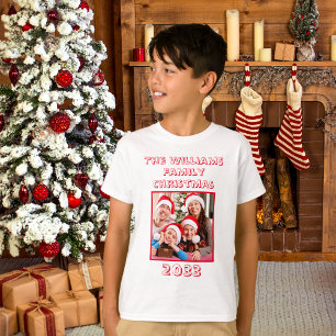 T-shirt Nom De Noël De La Famille Et Fils Photo Blanc