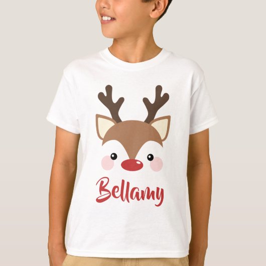 T-shirt Nom De Rindeer Mignonne En Noël Rouge (Devant)